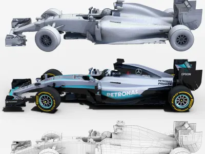 Mercedes W07 Hybrid Low-poly 3D model