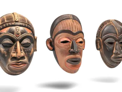 African masks Low-poly 3D model