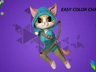 Cat Archer 002 Low-poly 3D model