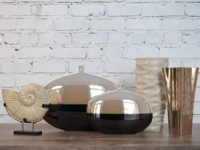 Beige Decorative Vases Set 3D model