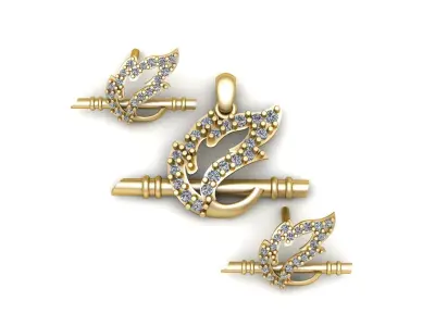 Stylish Leave Diamond Pendant And Earrings 3d Printable Model 3D print model