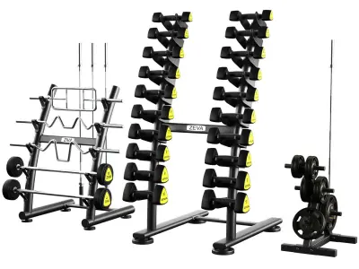 Set simulator horizontal bar barbell dumbbell Low-poly 3D model
