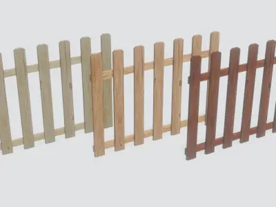 Wooden Picket Garden Fence Free 3D model