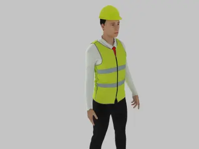 Engineer construction worker wearing vest Low-poly 3D model