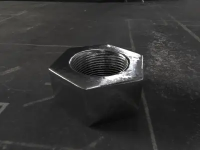 Rusty and clean steel hexagonal nut Low-poly 3D model
