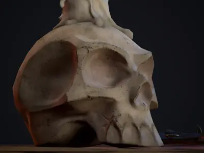 Old Skull with a Candle Low-poly 3D model