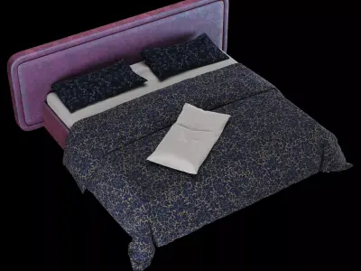 Bed with pillows and blanket 027 3D model