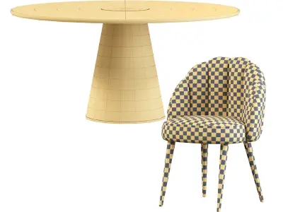 Daisy Chair and Bertoia Round Dining Table 3D model