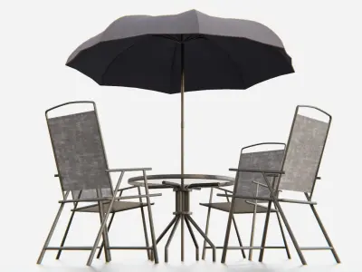 Umbrella Table Patio Chair id 3 Low-poly 3D model