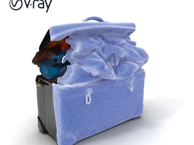 Vintage Suitcase with Clothes Model Pack Low-poly 3D model