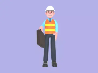 Stylized 3D Male Architect - Standing with Briefcase Pose 3D model