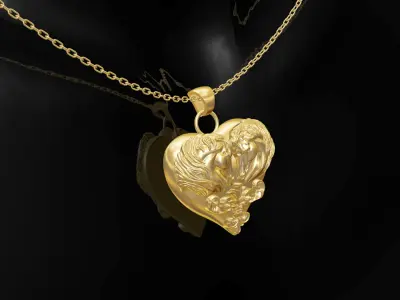 Horse Head On Heart pendant jewelry gold 3D print model
