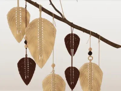 Macrame leaves on branch 3D model