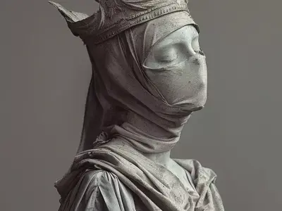 Stone Queen Sculpture Crowned Figure  Veiled Face 3D Model Low-poly 3D model