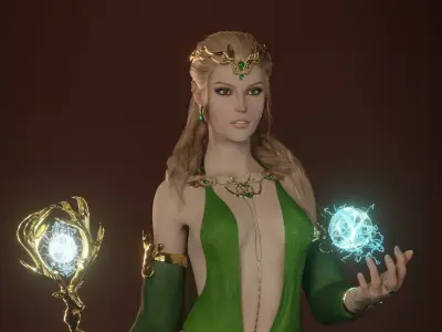 Beautiful elven wizard Low-poly 3D model