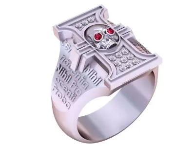 Golden Gothic Skull Ring with Ruby Eyes 3D print model