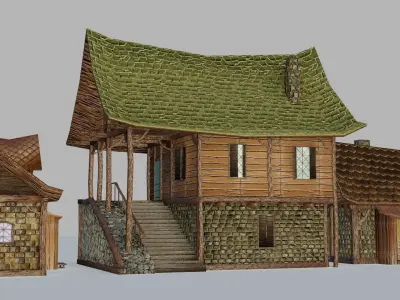 Stylized Medieval Houses Pack - 10 pieces - 4K Textures Low-poly 3D model