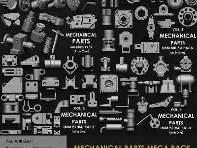 MECHANICAL PARTS MEGA PACK 4 IN ONE  87 BRUSHES 3D model