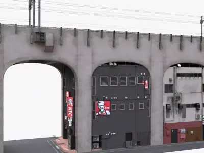 Akihabara Tokyo Street with Buildings and Sidewalk Low-poly 3D model