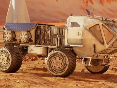 Mars Rover Rigged Animated with mars environment scene 3D model