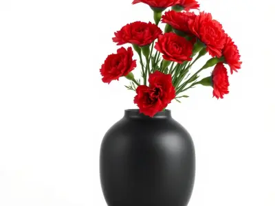 Elegant Floral Vase Model Pack with Red Blossoms Low-poly 3D model