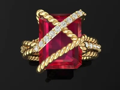3D Golden Luxury Women Ring With Emerald 3D print model