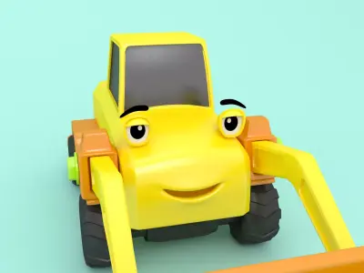 Bulldozer cartoon  Low-poly 3D model