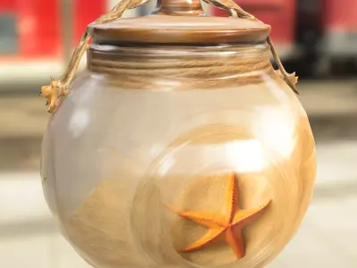 Starfish Sand Jar with Rope Handle Low-poly 3D model