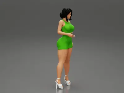 Young sexy woman in mini dress 3D print model
