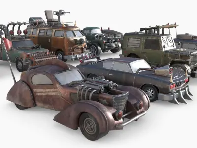 Lowpoly  Post Apocalyptic Car Sets  Low-poly 3D model