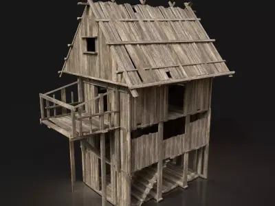 Next Gen AAA Wooden Settlement Scouttower Watchtower Viking Free low-poly 3D model