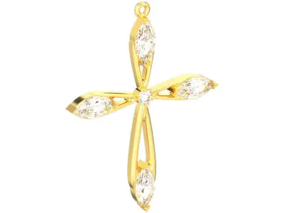 Marquise stones cross necklace pendant 3D print model 3D print model