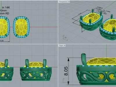 Cushion Halo Earring 1593 3D print model