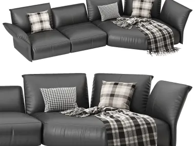 Flower Designed Luxury Calf Leather Sofa 3D model