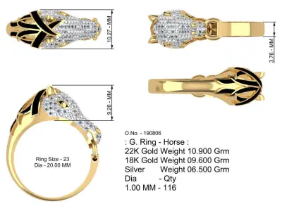 Horse Gents Gold Ring 3D print model
