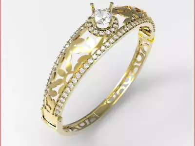 jewelry gold bangle ring with diamonds Free 3D model
