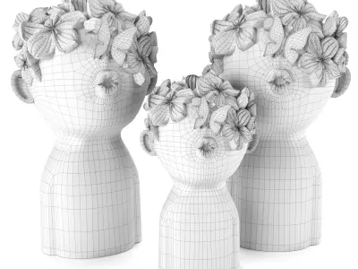 Decore set three ceramic figurines with butterflies and flowers 3D model