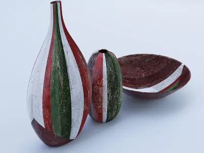 Wooden Decor - Vases and Bowl 3D model