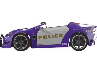 Purple Cop Car Stylized Police Vehicle 3D Asset Rigged 3D model