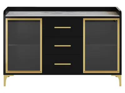Modern Glass Door Wood Sideboard 3 3D model