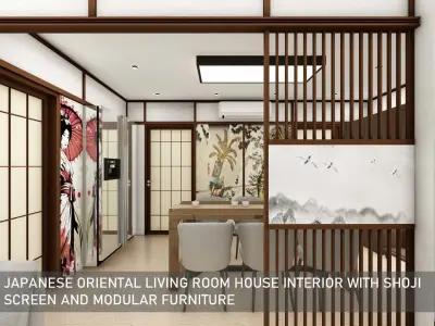 Japanese oriental living room interior shoji screen furniture 3D model