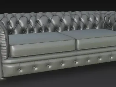Charming Gray Chesterfield Sofa 3D Model 3D model