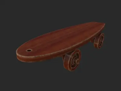 Old wooden toy skateboard Free 3D model