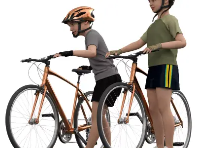 kids Cycling in 4 poses Low-poly 3D model