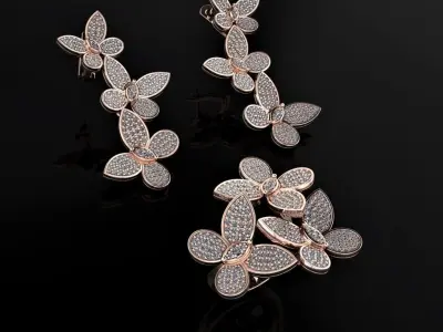 Butterfly Ring and Earrings 3D print model