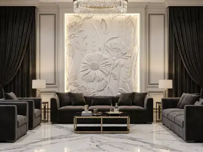 modern panel wall decor set relief stl mural CNC 270  3D model