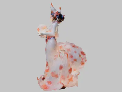 Asian Fox Figure Figurine  Low-poly 3D model