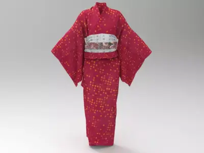 Red Yukata Dress 3D model