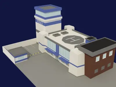 Low Poly Police Station Low-poly 3D model