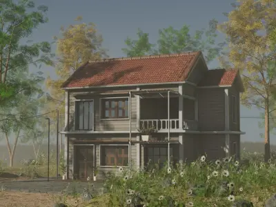 Small Wooden Cottage House Free 3D model